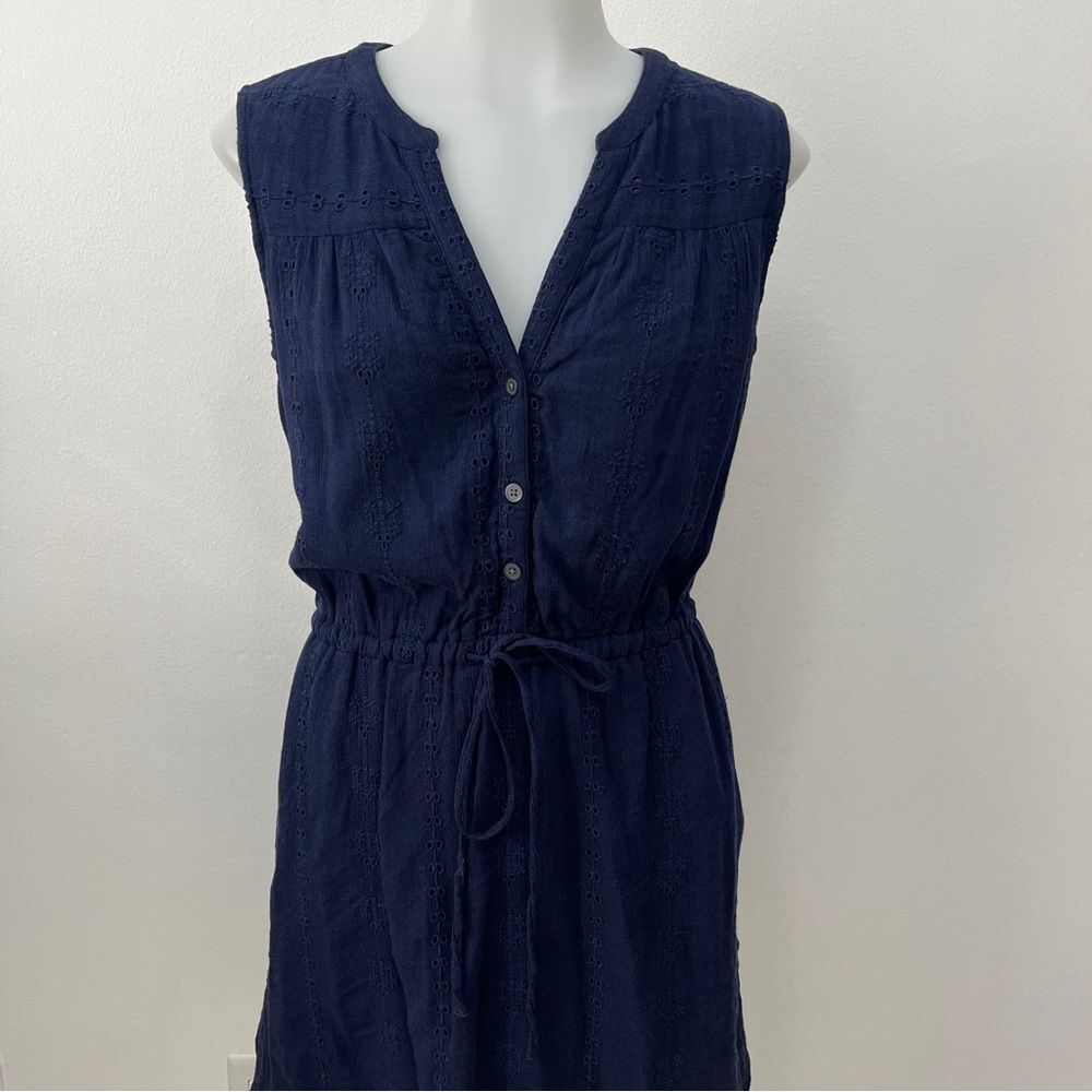 Gap Navy Blue V Neck Eyelet Shirt Dress Size XS